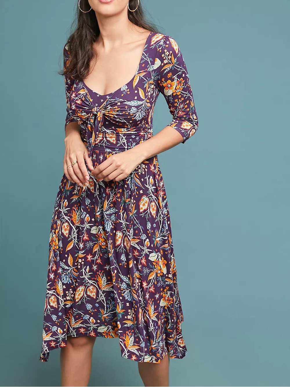 Anthropologie Maeve Beloved Dress in Purple & Orange Floral